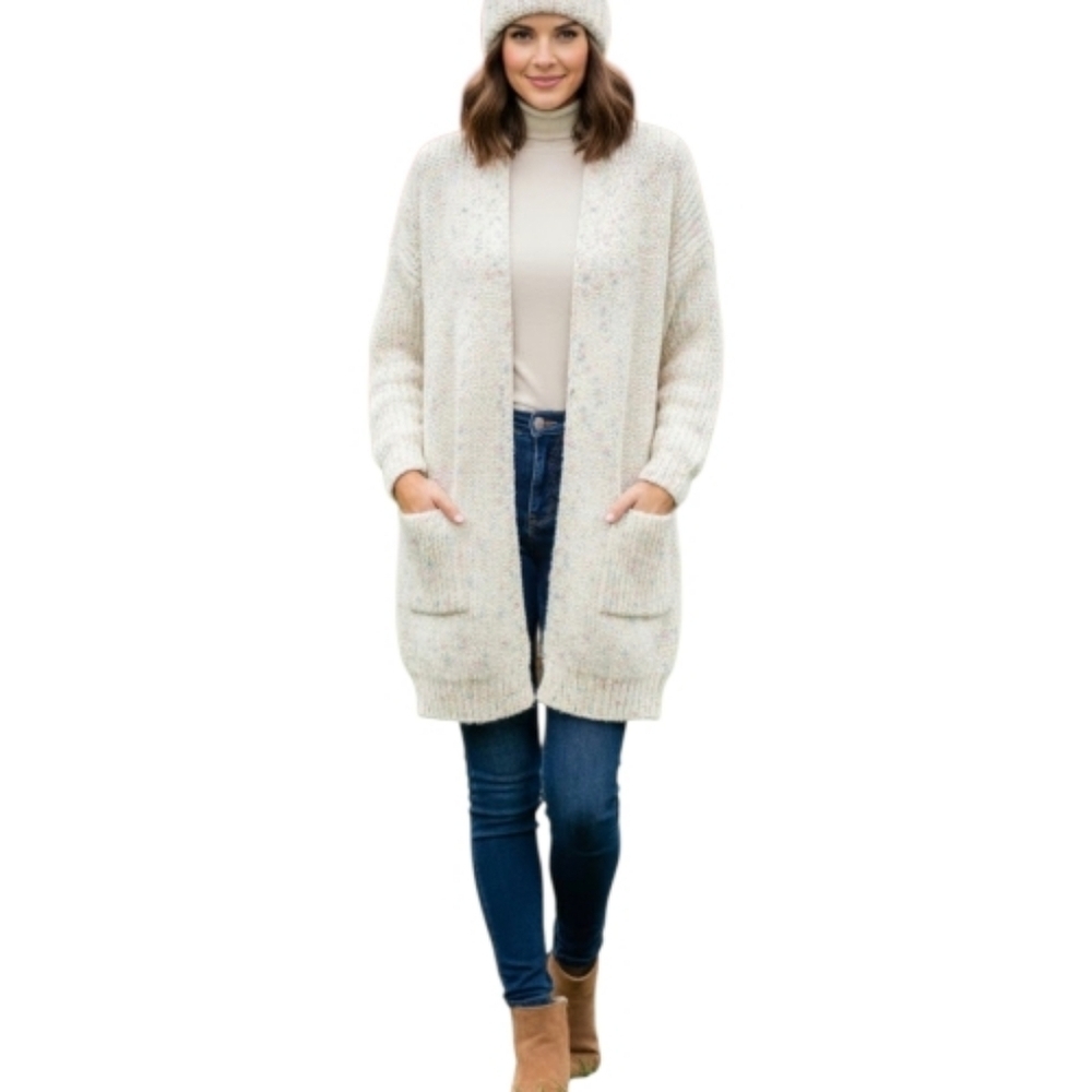 Dreamers Open Cardigan Sweater Womens S/M OVERSIZED Cream Popcorn Knit Soft NWT